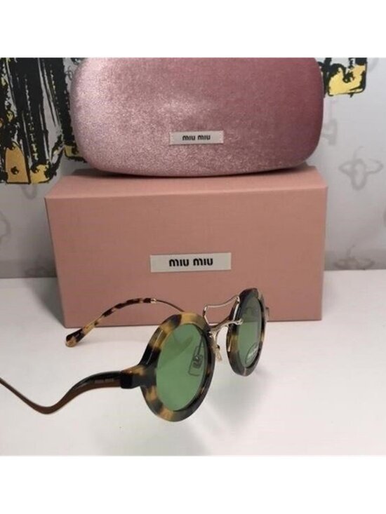 New Authentic Miu Miu Tortoiseshell Sunglasses with Green Lenses MU02V main image 6